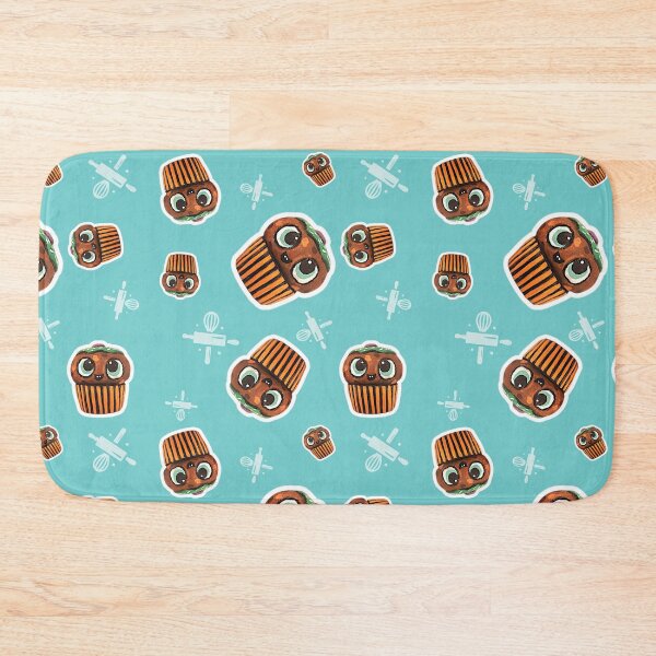 Item preview, Cute cupcakes on turquoise background pattern - Original Whittled Food Character designed and sold by TurquoiseChicken.
