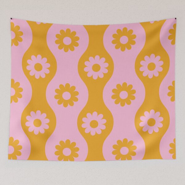 Item preview, Retro groovy 70s flowers on hourglass ogee shapes  designed and sold by Yasminepatterns .