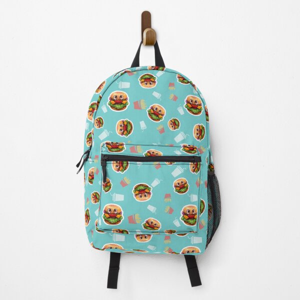 Item preview, Cute burgers on turquoise background pattern - Carved Wooden Character designed and sold by TurquoiseChicken.