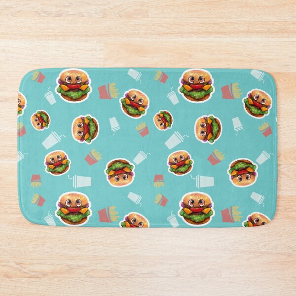 Item preview, Cute burgers on turquoise background pattern - Carved Wooden Character designed and sold by TurquoiseChicken.