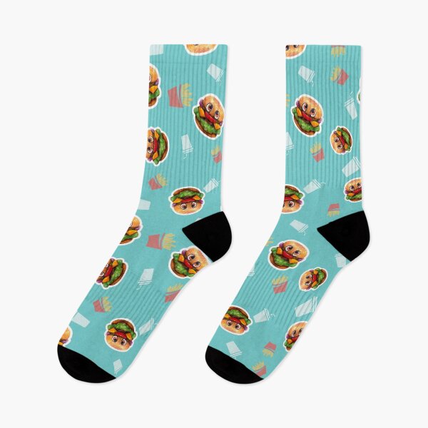 Item preview, Cute burgers on turquoise background pattern - Carved Wooden Character designed and sold by TurquoiseChicken.