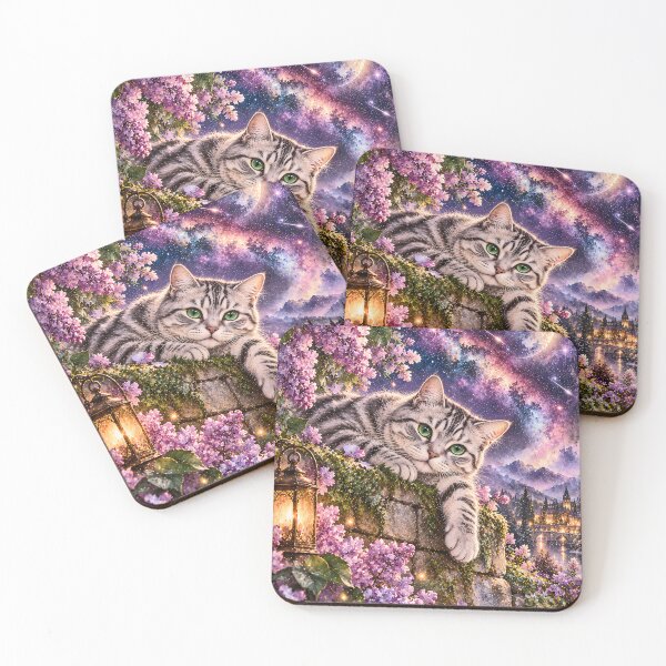 Item preview, Tabby cat on a stone wall in galaxy space designed and sold by knuppify.