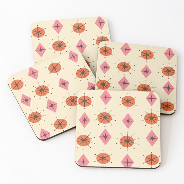 Item preview, Mid Century Atomic stars on pink and orange circles and diamonds pattern  designed and sold by Yasminepatterns .
