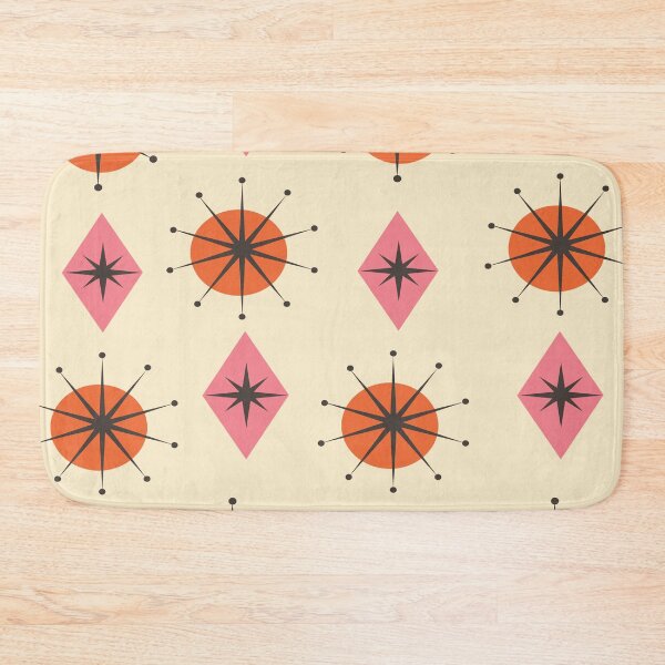 Item preview, Mid Century Atomic stars on pink and orange circles and diamonds pattern  designed and sold by Yasminepatterns .