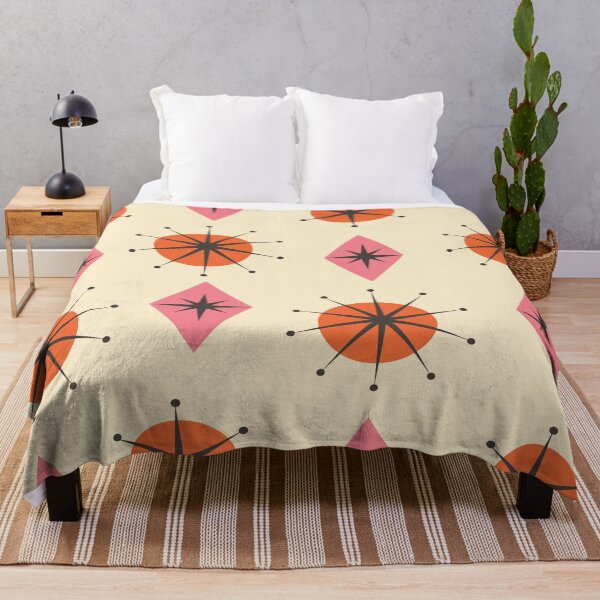 Item preview, Mid Century Atomic stars on pink and orange circles and diamonds pattern designed and sold by Yasminepatterns .