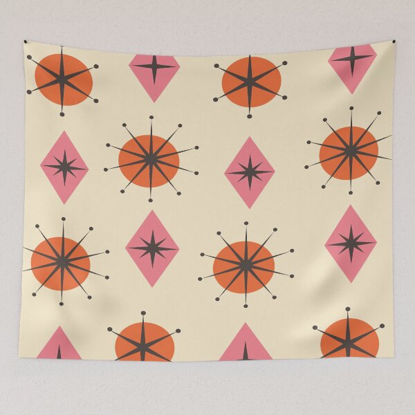 Item preview, Mid Century Atomic stars on pink and orange circles and diamonds pattern  designed and sold by Yasminepatterns .