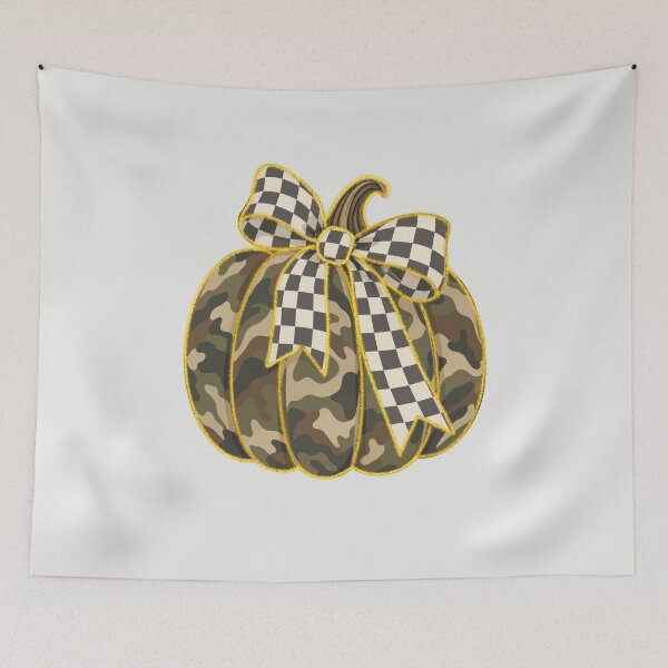 Item preview, Camo Pumpkin Meets Preppy Checkered Bow Fall Style designed and sold by FreshVibe Prints.