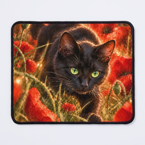 Item preview, Black cat in a red poppy galaxy field designed and sold by knuppify.
