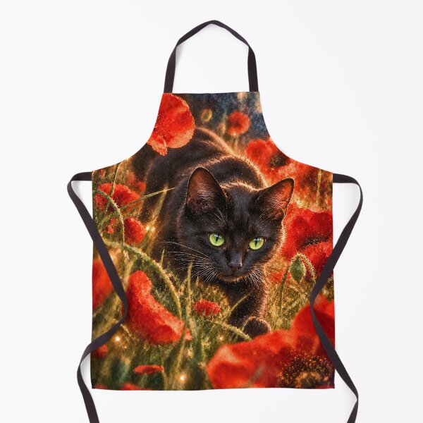 Item preview, Black cat in a red poppy galaxy field designed and sold by knuppify.
