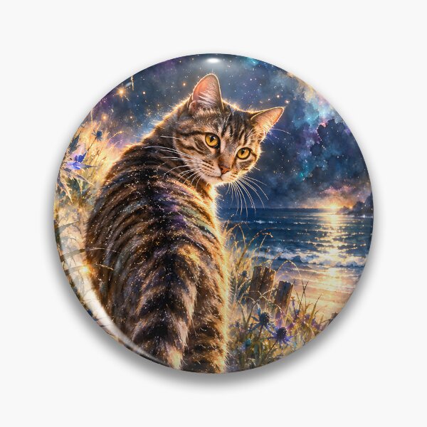 Item preview, Tabby cat on a path under a full moon in a galaxy designed and sold by knuppify.