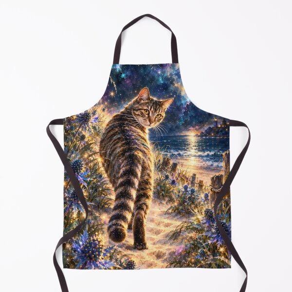 Item preview, Tabby cat on a path under a full moon in a galaxy designed and sold by knuppify.