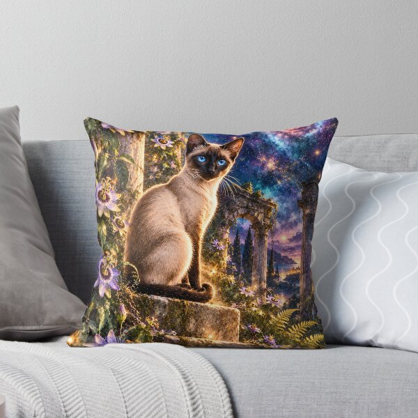 Item preview, Siamese cat on stone steps in galaxy space designed and sold by knuppify.