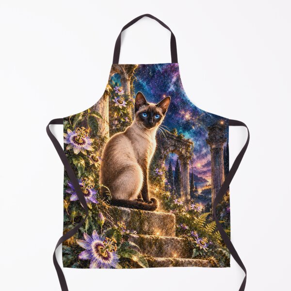 Item preview, Siamese cat on stone steps in galaxy space designed and sold by knuppify.
