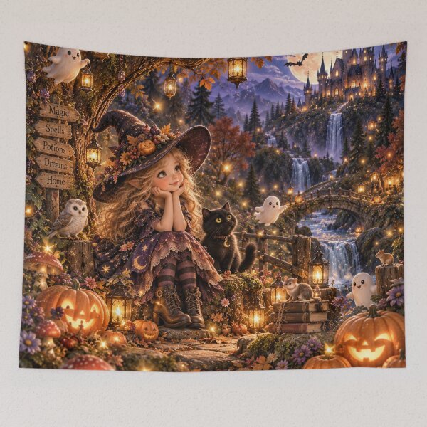 Item preview, Little Witch Enchanted Halloween Forest designed and sold by FairyArtCottage.