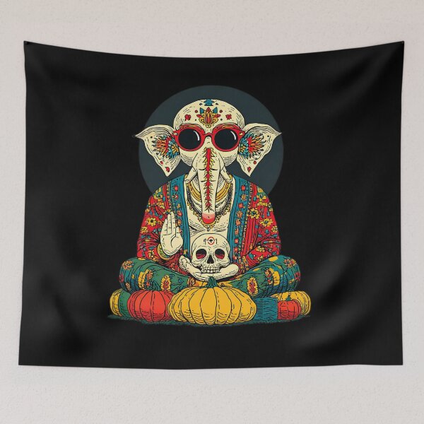 Item preview, Cool Elephant Halloween Blessing Red Robe Pumpkin Skull Pop Art designed and sold by PANNARUK THAILAND.