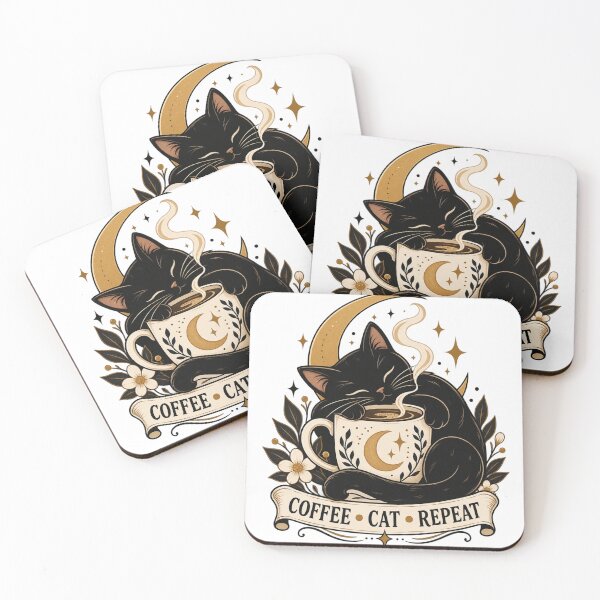 Item preview, Coffee Cat Repeat Celestial Witchy Cat designed and sold by ODDLUME CLUB.