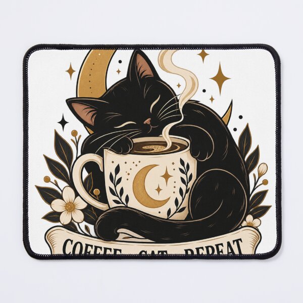 Item preview, Coffee Cat Repeat Celestial Witchy Cat designed and sold by ODDLUME CLUB.