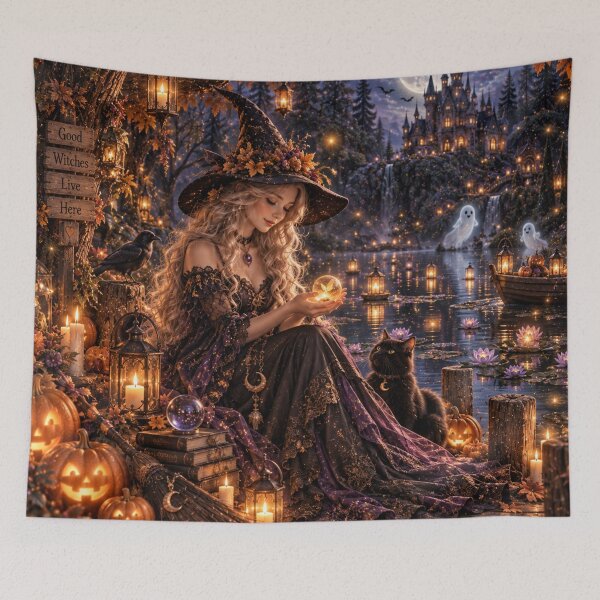 Item preview, Cozy Witch Moonlit Halloween designed and sold by FairyArtCottage.