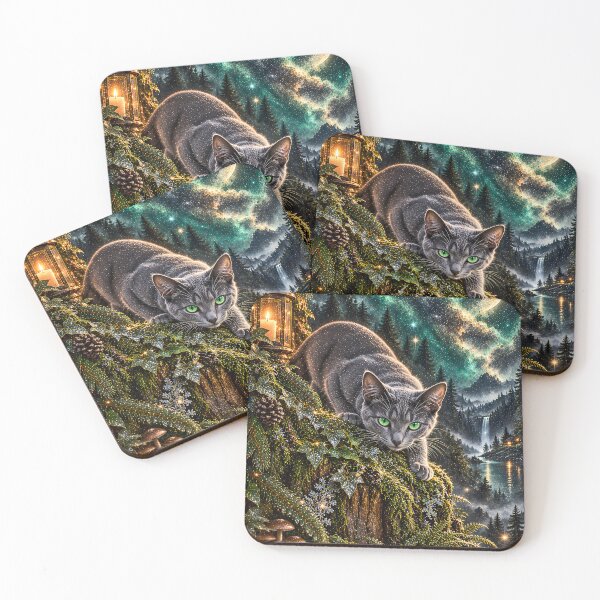 Item preview, Grey Cat in the Magic Mushroom Galaxy Forest designed and sold by knuppify.