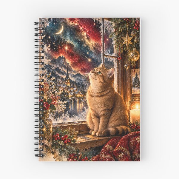 Item preview, Red cat at the winter window in galaxy space designed and sold by knuppify.