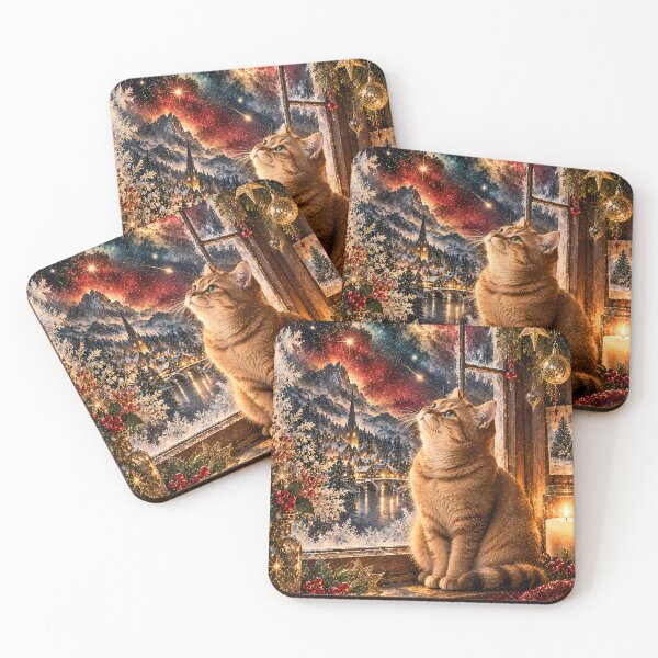 Item preview, Red cat at the winter window in galaxy space designed and sold by knuppify.