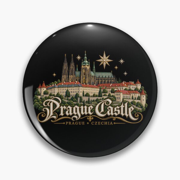 Item preview, Prague Castle Embroidery Style Art – Gothic Cathedral, Golden Stars and Ornate Lettering designed and sold by Emoji Emblems.