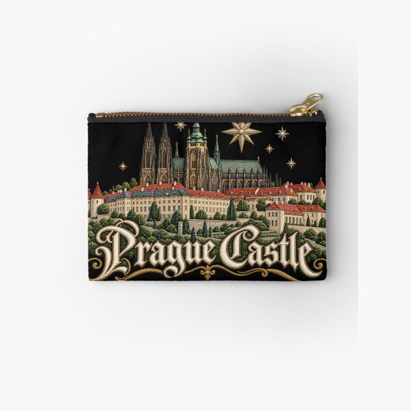 Item preview, Prague Castle Embroidery Style Art – Gothic Cathedral, Golden Stars and Ornate Lettering designed and sold by Emoji Emblems.