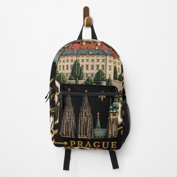 Item preview, Prague Castle Embroidery Style Art – Gothic Cathedral, Golden Stars and Ornate Lettering designed and sold by Emoji Emblems.