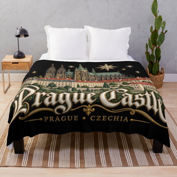 Item preview, Prague Castle Embroidery Style Art – Gothic Cathedral, Golden Stars and Ornate Lettering designed and sold by Emoji Emblems.