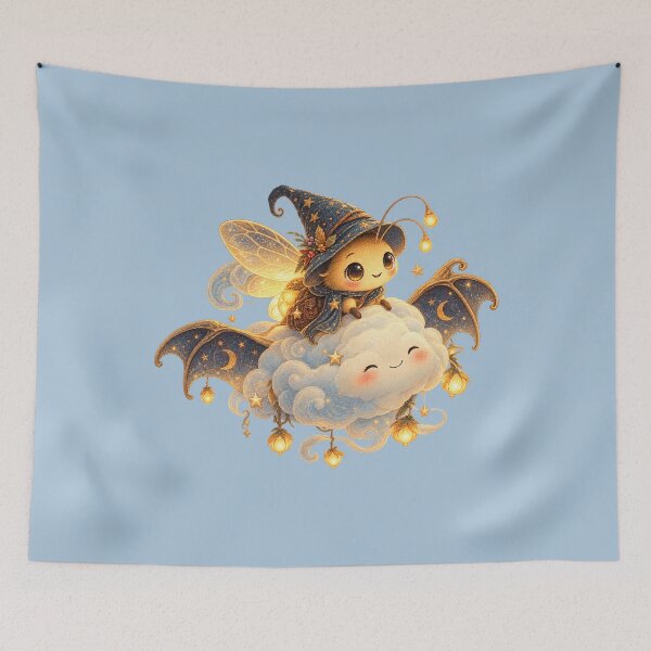 Item preview, Whimsical Halloween Firefly Bat Cloud Storybook Art – Dreamy Fairytale Print designed and sold by MagicMakerPh.