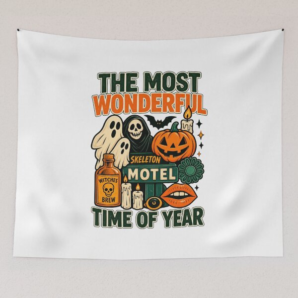 Item preview, The Most Wonderful Time Of Year - Retro Skeleton Motel Halloween Parody designed and sold by Final Chance Designs⭐️⭐️⭐️⭐️⭐️.