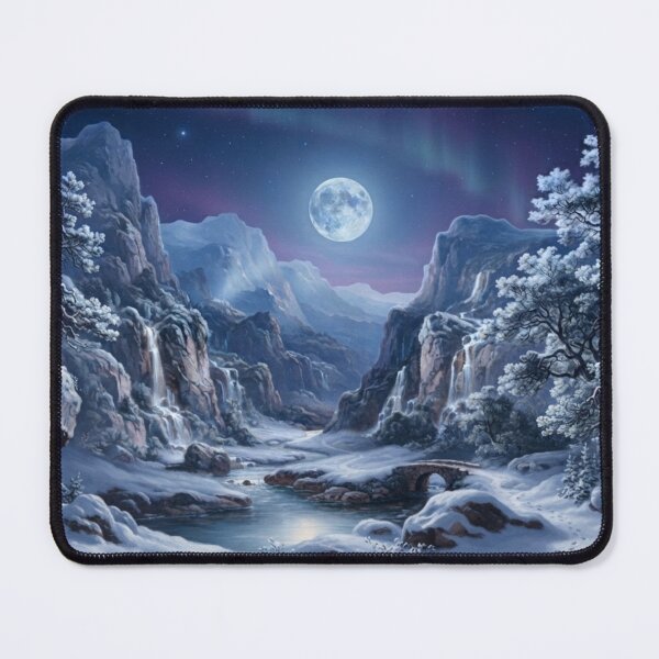 Item preview, Moonlit Snowy Mountain Winter Landscape Art designed and sold by SofiaByCruti.