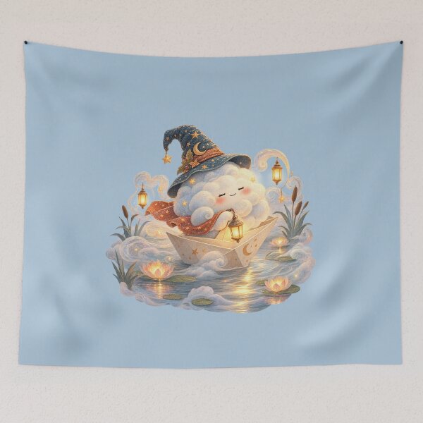 Item preview, Whimsical Halloween Dream Cloud Paper Boat Storybook Art – Dreamy Print designed and sold by MagicMakerPh.