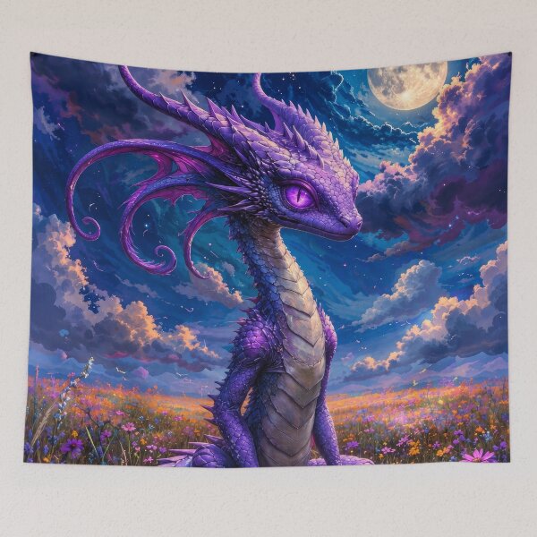 Item preview, Purple Dragon Fantasy – Enchanted Moonlit Flower Garden designed and sold by DrakariArt.