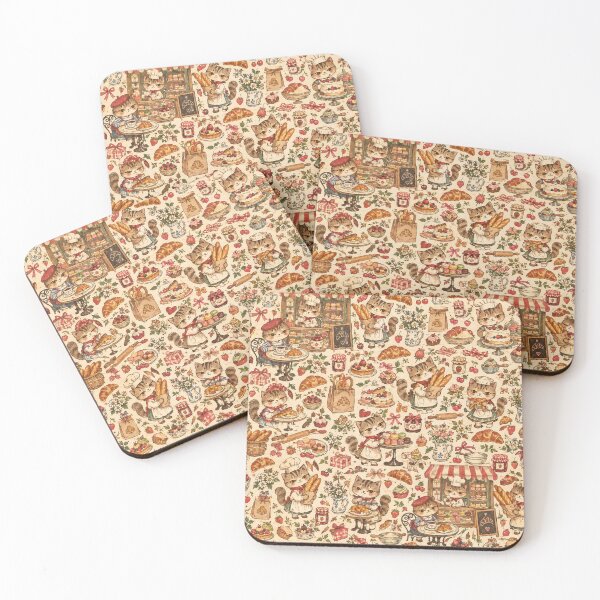 Item preview, Vintage Cat Bakery Folk Art Pattern designed and sold by Iampoji.