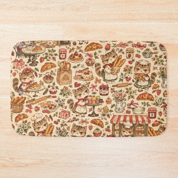 Item preview, Vintage Cat Bakery Folk Art Pattern designed and sold by Iampoji.