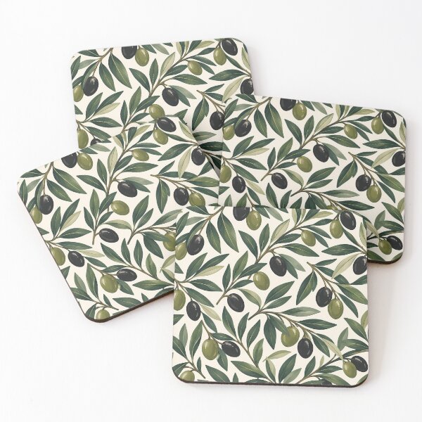 Item preview, Mediterranean Black & Green Olive Branch Pattern designed and sold by VOLLOS.