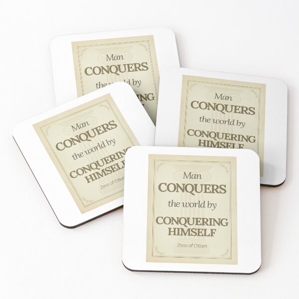 Item preview, Man Conquers the World by Conquering Himself - Zeno of Citium - Elegant Script Stoic Quote - Black and Gold Version designed and sold by Stoic Core.