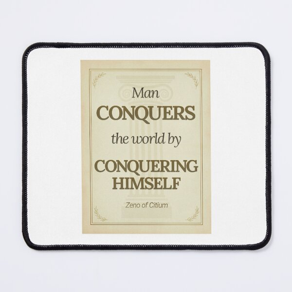 Item preview, Man Conquers the World by Conquering Himself - Zeno of Citium - Elegant Script Stoic Quote - Black and Gold Version designed and sold by Stoic Core.