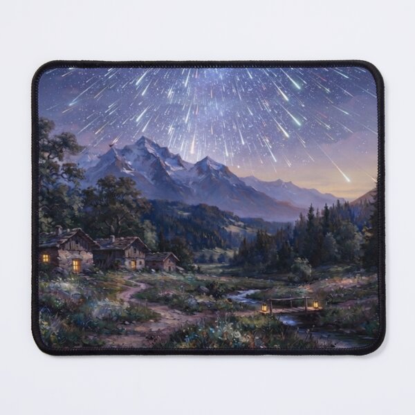Item preview, Starlit Meteor Shower Mountain Valley Landscape Art designed and sold by SofiaByCruti.