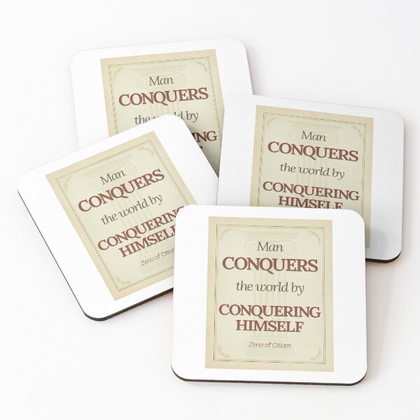 Item preview, Man Conquers the World by Conquering Himself - Zeno of Citium - Elegant Script Stoic Quote - Roman Red Version designed and sold by Stoic Core.