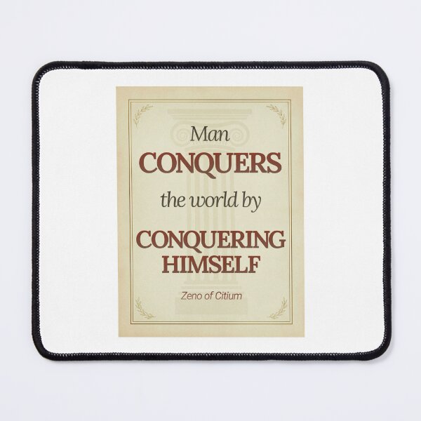 Item preview, Man Conquers the World by Conquering Himself - Zeno of Citium - Elegant Script Stoic Quote - Roman Red Version designed and sold by Stoic Core.