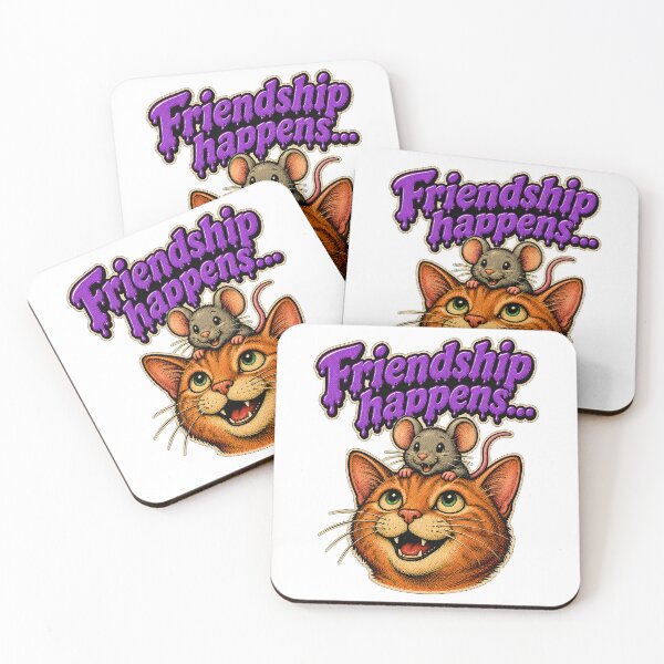 Item preview, Friendship Happens Cute Cat Mouse cartoon designed and sold by Odd Alien Lab.