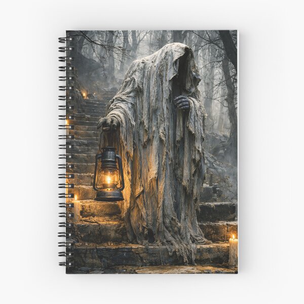 Item preview, Hooded Ghost with Lantern in Dark Forest – Gothic Horror Fantasy Art Print designed and sold by Kaleidoscope Print.