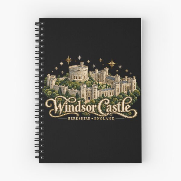 Item preview, Windsor Castle Embroidery Style Art – Golden Stars and Ornate Berkshire England Lettering designed and sold by Emoji Emblems.