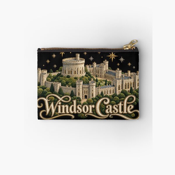 Item preview, Windsor Castle Embroidery Style Art – Golden Stars and Ornate Berkshire England Lettering designed and sold by Emoji Emblems.
