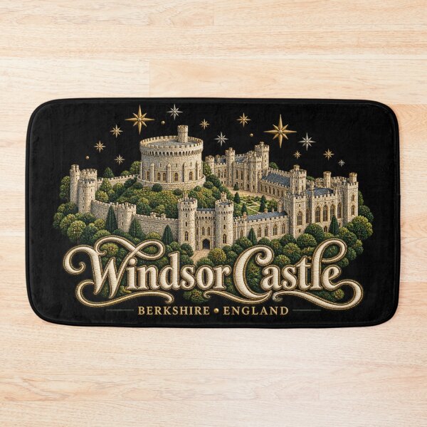Item preview, Windsor Castle Embroidery Style Art – Golden Stars and Ornate Berkshire England Lettering designed and sold by Emoji Emblems.