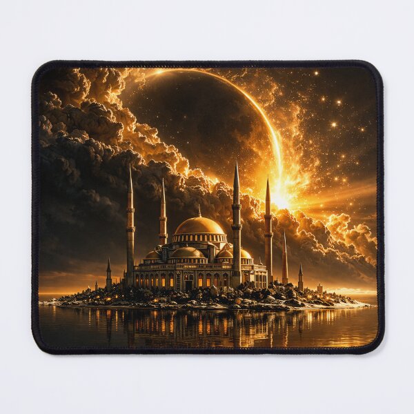 Item preview, Golden Eclipse Mosque – Celestial Islamic Fantasy Architecture Art Print designed and sold by Kaleidoscope Print.