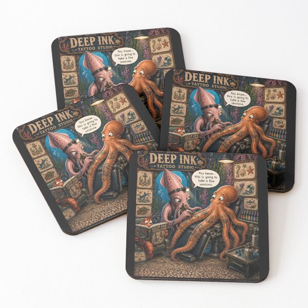 Item preview, Deep Ink Tattoo Studio | Funny Squid & Octopus Tattoo Artist Cartoon | Chrome & Critters designed and sold by AnimalMarvels.