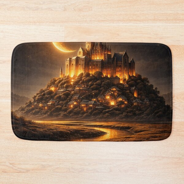 Item preview, Golden Crescent Moon Castle – Enchanted Gothic Kingdom Fantasy Art Print designed and sold by Kaleidoscope Print.